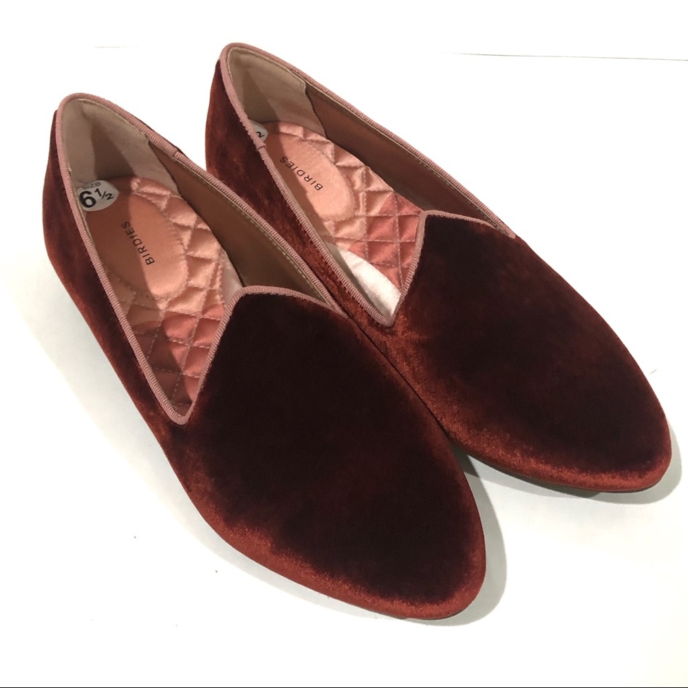 Birdies Velvet Slip-On Flats in Deep Burgundy